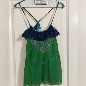 Free People Teal and Blue Embellished Blouse Size XS